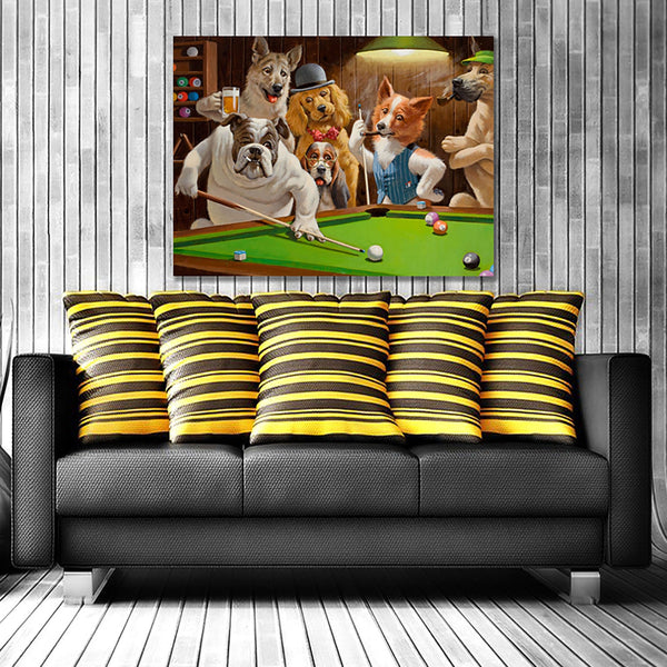 Dogs Playing Pool by Arthur Sarnoff Famous Canvas, Poster, Fine Art Print, Wall Mural