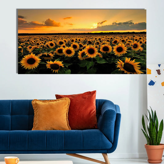 Beautiful Bunch Of Sunflowers Canvas Wall Art, Landscape Canvas Print Decor Poster Sticker