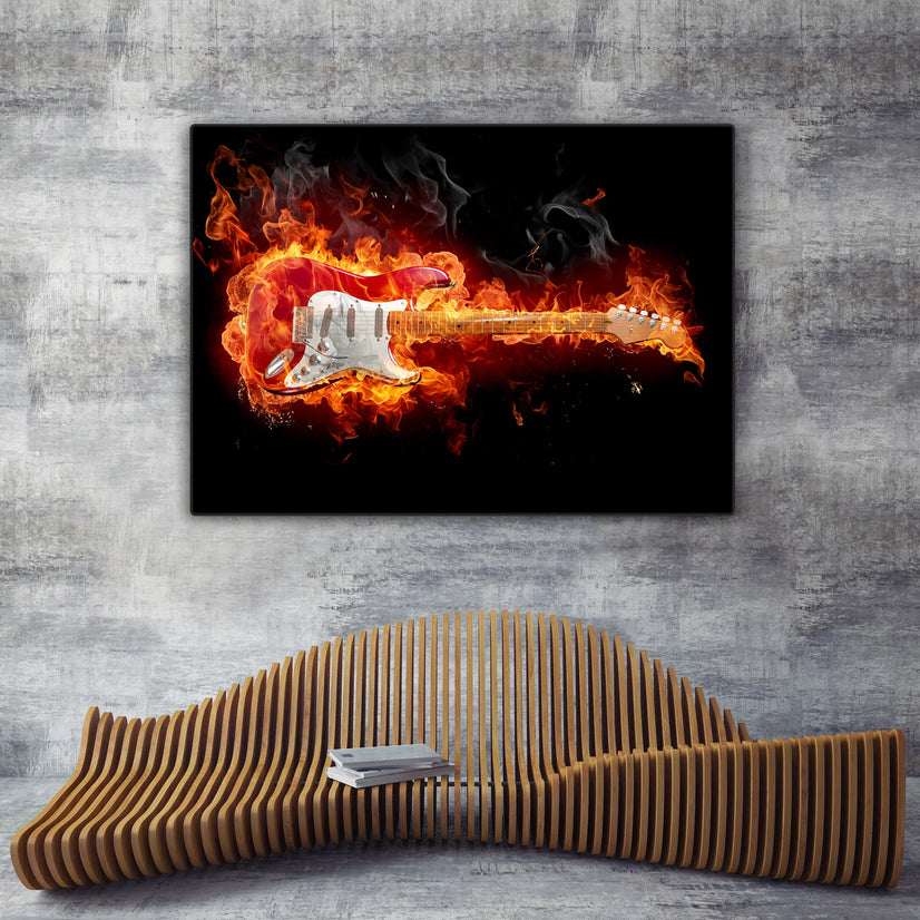 Guitar on Fire Canvas Printing Wall Art Home Decor Poster Sticker