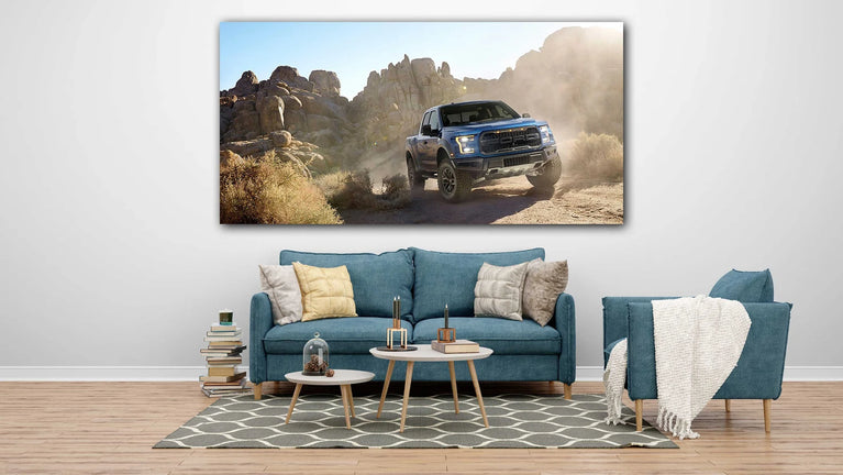 The Ford F150 Canvas Print, Blue F150 Canvas Wall Art Poster Sticker