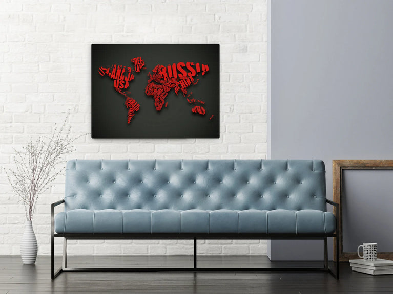 Black and Red Typographic World Map Canvas Printing Wall Art Home Decor Poster Sticker