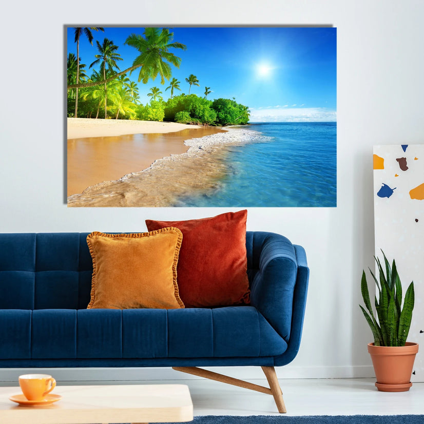 Sunny Day In The Sea Beach Landscape Art Watercolor Art Canvas Print Wall Art Poster Sticker