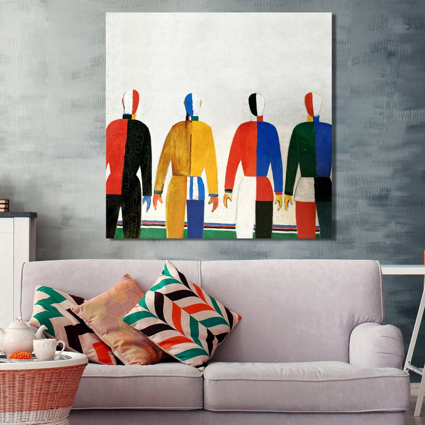 Four People Holding Hands by Kazimir Malevich, Abstract Artwork Canvas Print Wall Art Poster Sticker