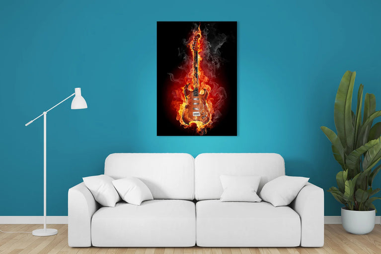 Rock Guitar in Flames Canvas Printing Wall Art Home Decor Poster Sticker