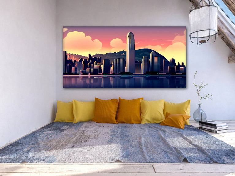 Hong Kong Skyline City Wall Art Canvas Poster Canvas Print Decor Wall Art Poster Sticker