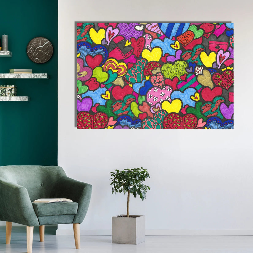 Field Of Hearts Canvas Wall Art, Colorful Hearts Candy Wallpaper Art Canvas Wall Art Poster Sticker