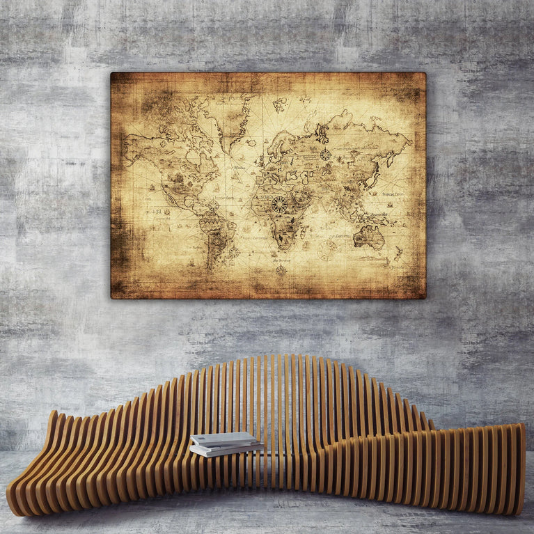 Vintage World Map Canvas Print, Retro, Antique Canvas Wall Art Poster Sticker