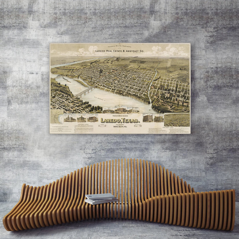 Historic Map - Laredo, TX - 1892 Canvas Print, Retro, Antique Canvas Wall Art Poster Sticker