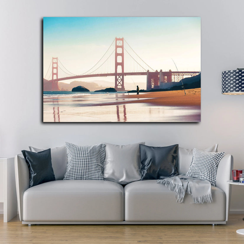 San Francisco Golden Gate Bridge Morning, California Landcape Art Print Wall Decor Poster Sticker