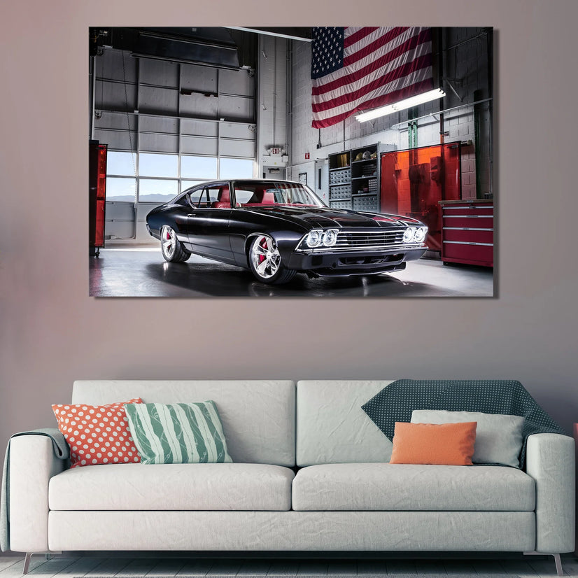 1969 Chevrolet Chevelle Slammer Print, Chevrolet Cars Canvas Wall Art Poster Sticker