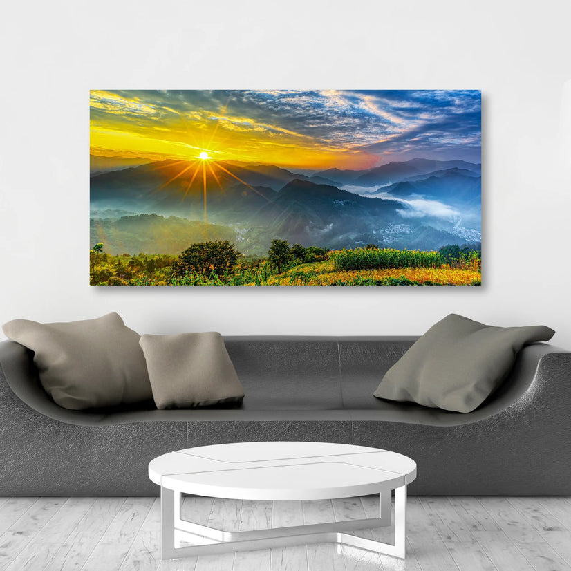 Valley Landscape Canvas Print Wall Art, Landscape Sunset Poster Sticker