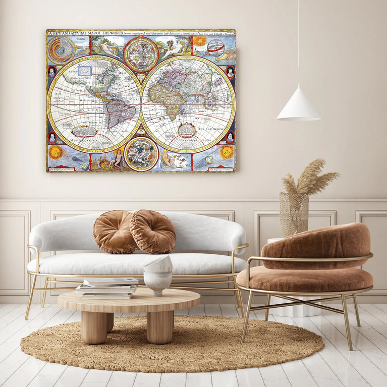 Vintage World Map Canvas Print, Retro, Antique Canvas Wall Art Poster Sticker