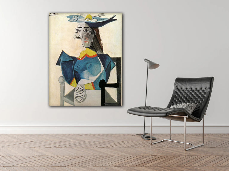 Seated Woman with Fish, 1942 by Pablo Picasso Canvas Print Wall Art Poster Sticker