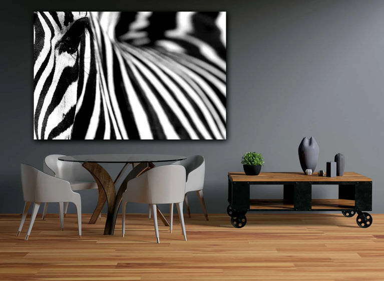 Black & White Zebra With One Eye Canvas Print, Canvas Wall Art Poster Sticker