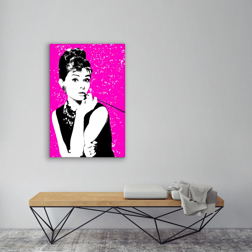 Audrey Hepburn Super Star, Background Pink Pop Art Canvas Print, Canvas Print Wall Art Poster Sticker