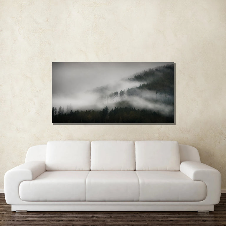 Fog Forest Landscapes Canvas, Scenic Canvas Wall Arts, Forest Canvas, Mountain Photos Poster Sticker