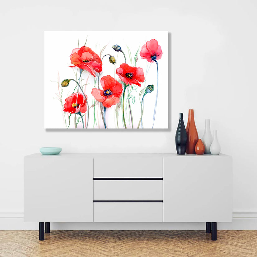 Red Flowers Canvas. Flower Canvas Poster Sticker