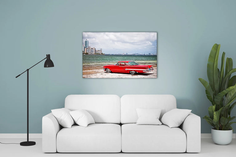 Red Chevrolet Impala Canvas Wall Art, Retro Wall Art Poster Sticker