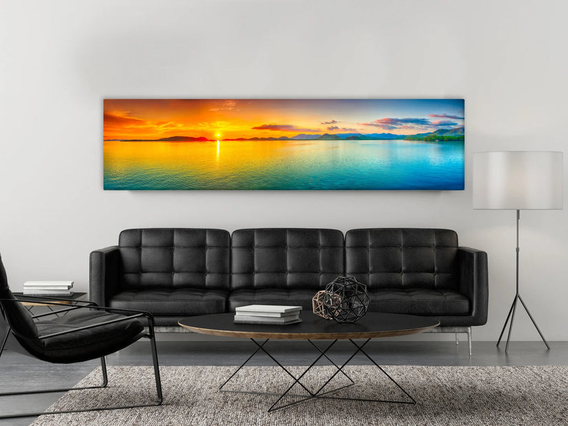 Sunrise over the sea Canvas Print, Sunset Panorama Canvas Wall Art Poster Sticker