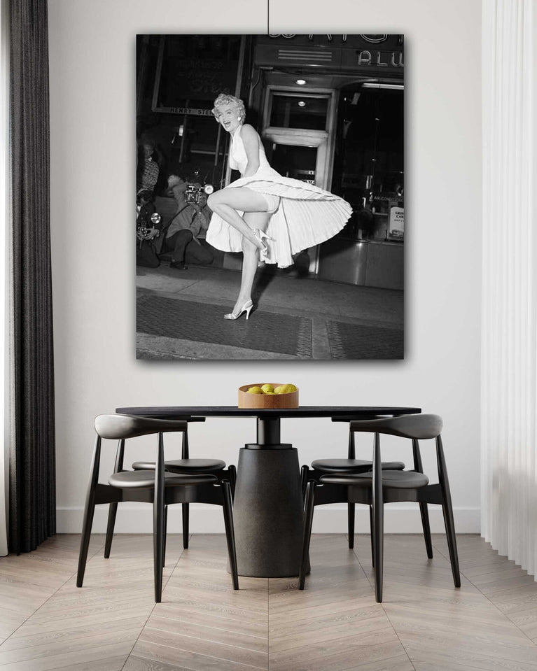 White Dress Of Marilyn Monroe & Black White Canvas Print Wall Art Poster Sticker