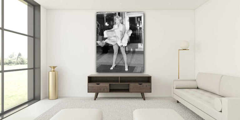 White Dress Of Marilyn Monroe & Black White Canvas Print Wall Art Poster Sticker