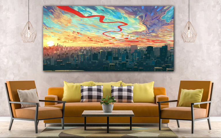 Colorful City Landscape Canvas Print, Canvas Wall Art Poster Sticker