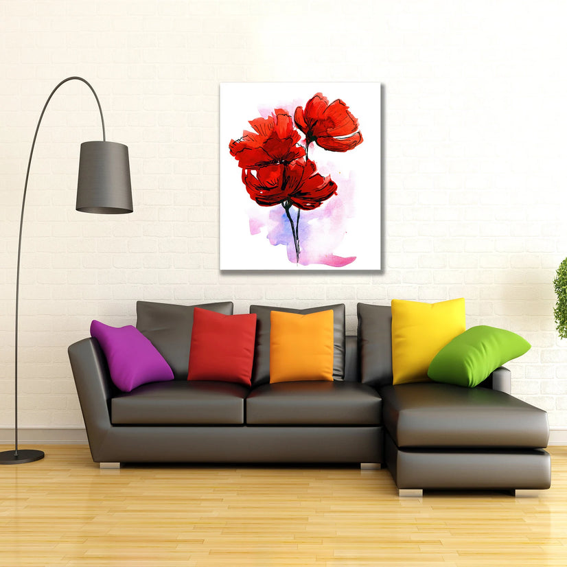 Red Flowers Canvas. Flower Canvas, Watercolor Canvas Poster Sticker