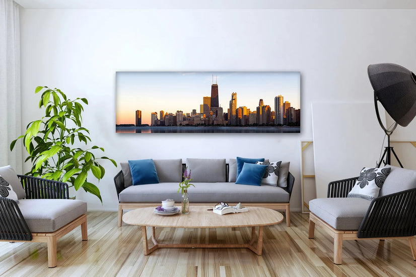 Reflected Chicago Skyline Lake Michigan Illinois Canvas, Canvas Print Wall Art Poster Sticker