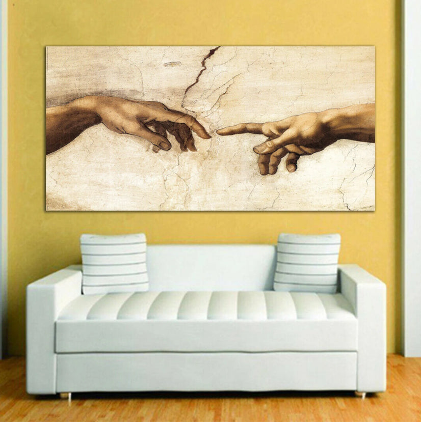 Michelangelo The Creation of Adam Canvas Wall Arts, Religion Canvas Wall Art Poster Sticker