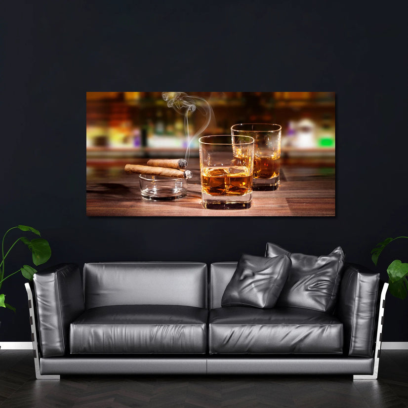 Whisky On The Table In Pub Scape Canvas Decor, Landscape Canvas Wall Art Poster Sticker