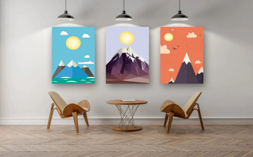 Canvas Prints Wall Art, Mountain Abstract Geometry Wall Pictures for Living Room Bedroom Home Decoration, 16x24 inch/piece, 3 Panels