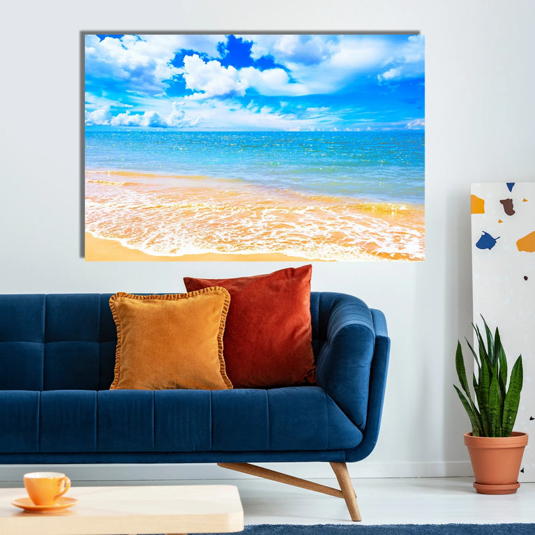 Sunny Day In The Sea Beach Landscape Art Watercolor Art Canvas Print Wall Art Poster Sticker