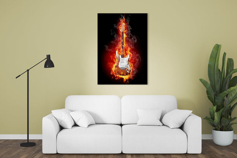 Guitar on fire Canvas Printing Wall Art Home Decor Poster Sticker