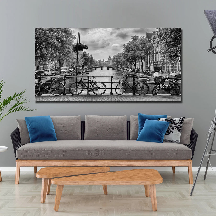 Old Bicycle On The Bridge In Amsterdam Netherlands Canvas Decor, Canvas Wall Art Poster Sticker