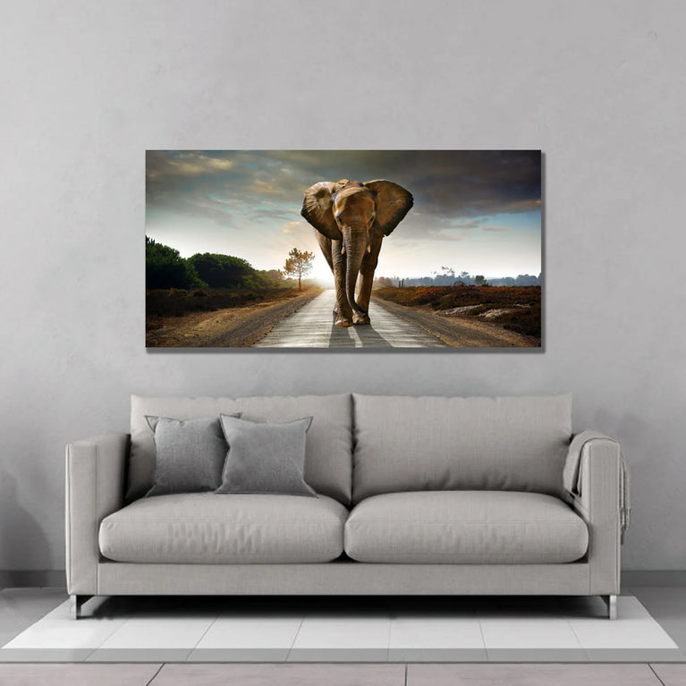 Walking Elephant Canvas Wall Arts, African Elephant Art Print, Wild Nature Canvas, Home Wall Art Decor Poster Sticker