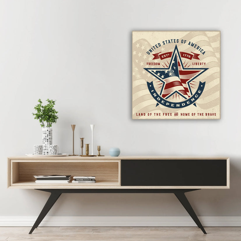 Vintage USA Independence Canvas Print, American Canvas Wall Art Poster Sticker