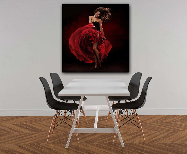 Spanish Lady Dancing Woman In Red Dress Canvas Print, Canvas Wall Art Poster Sticker