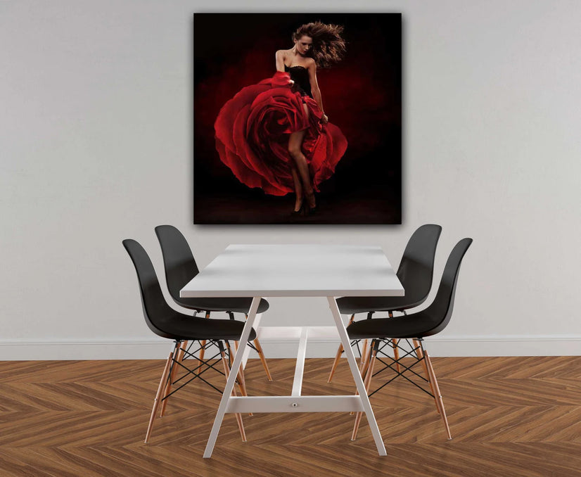 Spanish Lady Dancing Woman In Red Dress Canvas Print, Canvas Wall Art Poster Sticker