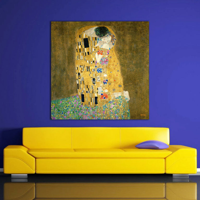 The Kiss by Gustav Klimt Fine Art Print Reproduction on Canvas, Gustav Klimt Poster Sticker