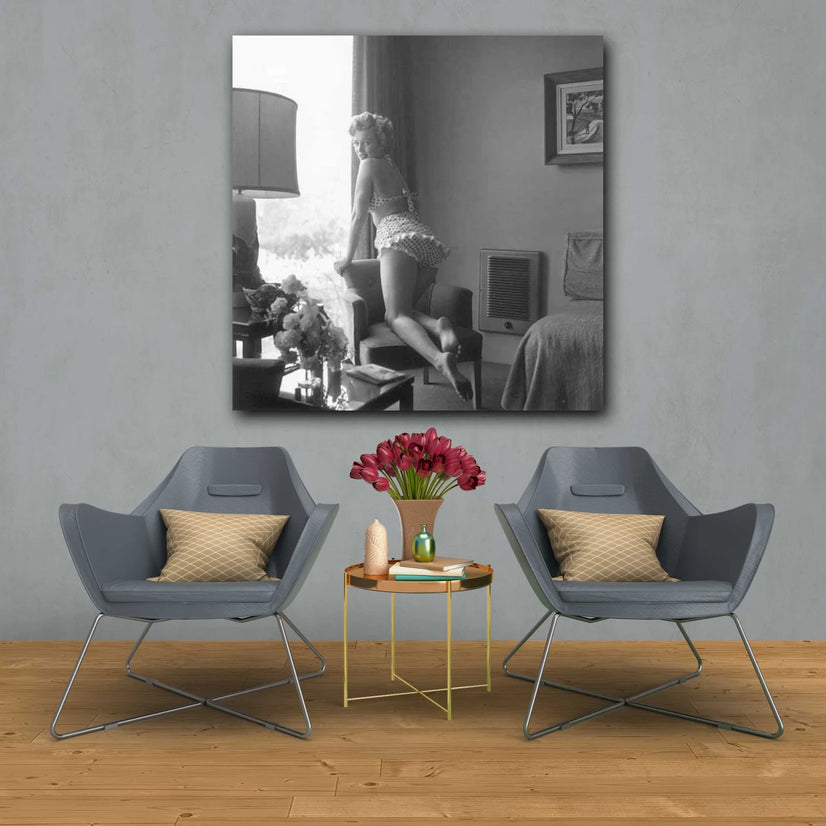 Marilyn Monroe Poses In Window Canvas Print Wall Art Poster Sticker