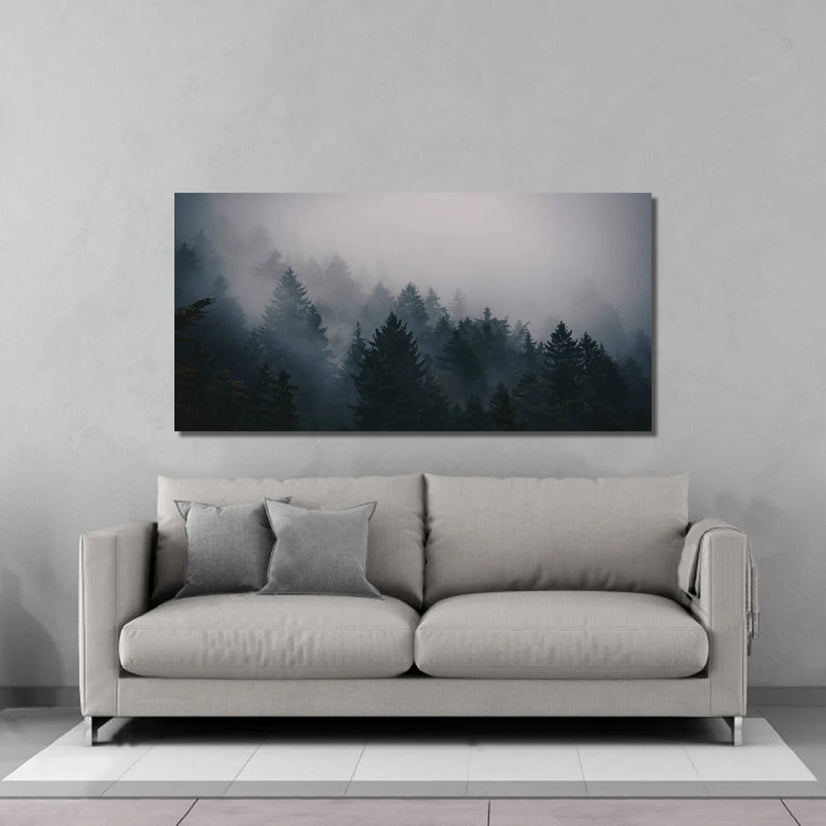 Fog Forest Landscapes Canvas, Foggy Mountain Canvas Wall Arts, Forest Canvas, Mountain Photos Poster Sticker