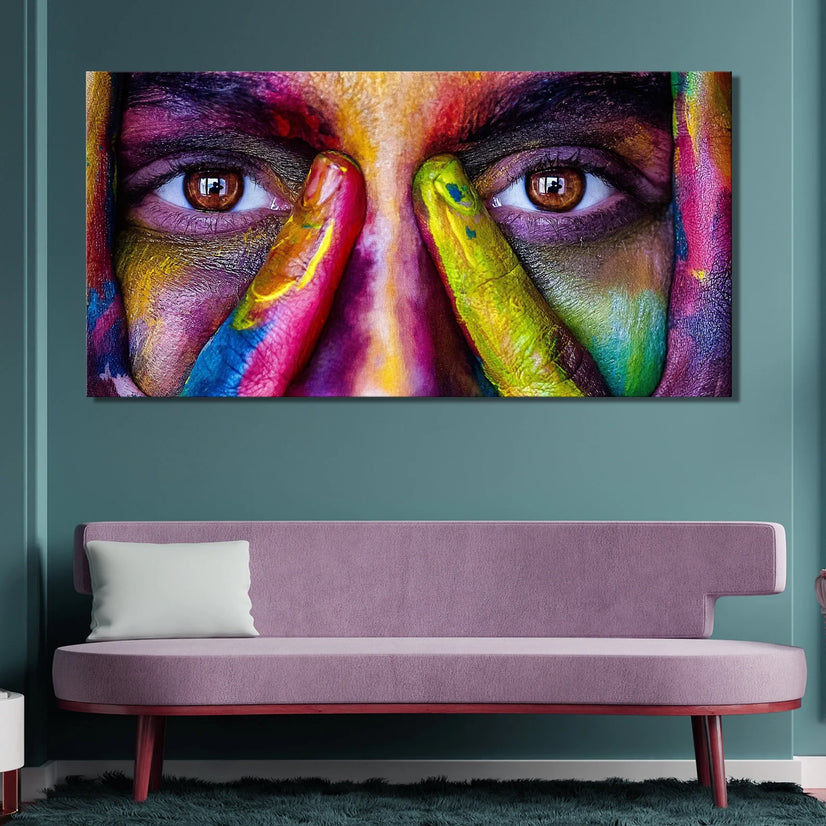 Girl With Colorfully Painted Face Canvas Wall Art Canvas Poster, Modern Portrait Canvas Wall Art Poster Sticker