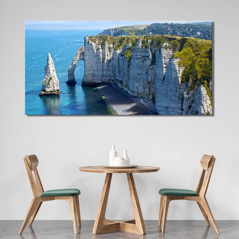 Cliffs Aval And Needle Of Etretat Landscape Canvas Wall Decor, Magnificent Soaring Cliffs Landscape Canvas Print Wall Art Poster Sticker