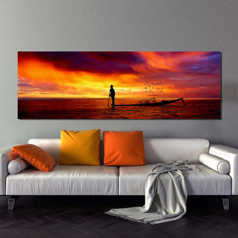 A Man At The Sunset Canvas Print Wall Art, Landscape Sunset Poster Sticker