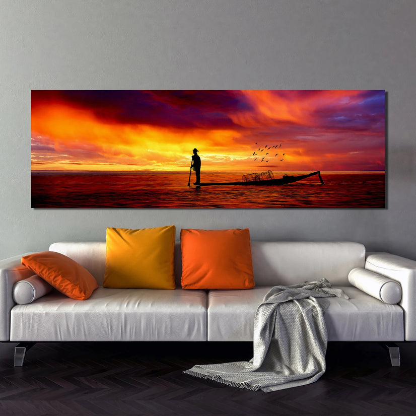 A Man At The Sunset Canvas Print Wall Art, Landscape Sunset Poster Sticker