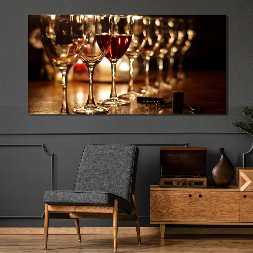 Glass Of Red Wine Canvas Wall Art, Modern Wine Glass Canvas Print Decor Poster Sticker