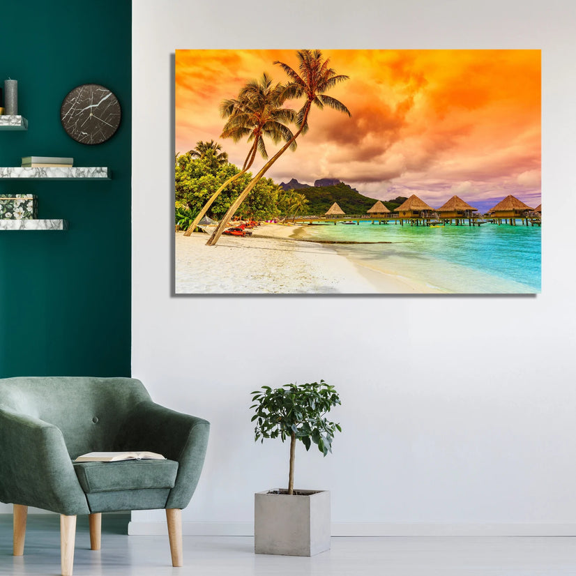 Tropical Sea And Beach Landscape Art Watercolor Art Canvas Print Wall Art Poster Sticker