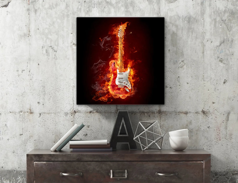 Rock Guitar in Flames Canvas Printing Wall Art Home Decor Poster Sticker