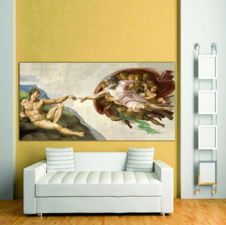 The Creation of Adam by Michelangelo Canvas Wall Art, Repreduction, Renaissance Poster Sticker