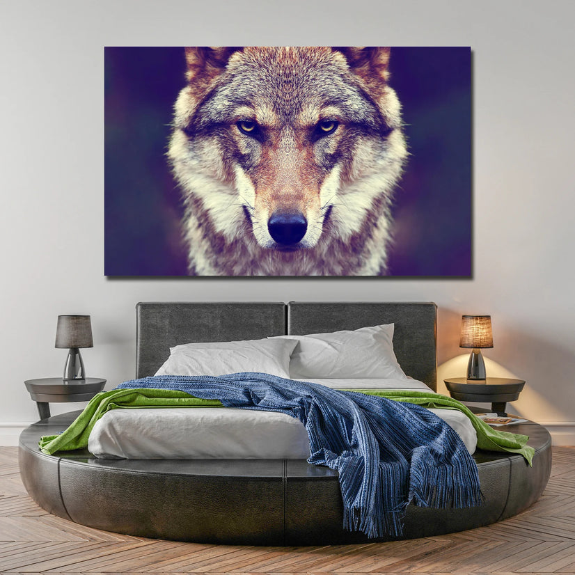 Face Of An Alpha Male Wolf Canvas Wall Decor, Wolf Canvas Wall Art Poster Sticker